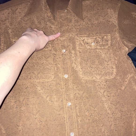 Adolfo International Vtg button down Small brown filigree texture - Picture 7 of 16